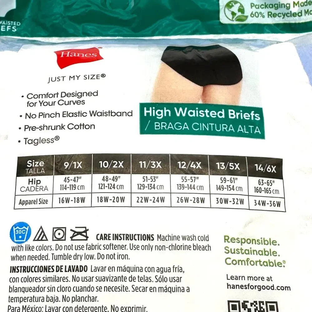Hanes Women's Cotton High Waisted Briefs Just My Size 12 / 4X Underwear 6 pk - Picture 6 of 9